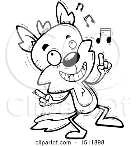 Clipart of a Black and White Happy Dancing Male Wolf - Royalty Free Vector Illustration by Cory Thoman