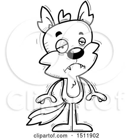 Clipart of a Black and White Sad Male Wolf - Royalty Free Vector Illustration by Cory Thoman