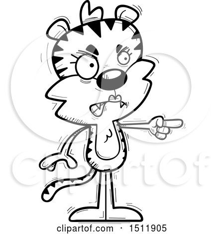 Clipart of a Black and White Mad Pointing Female Tiger - Royalty Free Vector Illustration by Cory Thoman