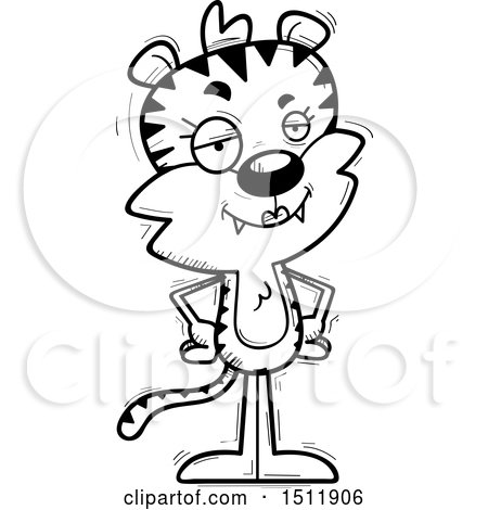Clipart of a Black and White Confident Female Tiger - Royalty Free Vector Illustration by Cory Thoman