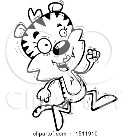 Clipart of a Black and White Running Female Tiger - Royalty Free Vector Illustration by Cory Thoman