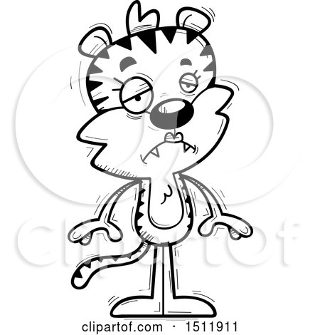 Clipart of a Black and White Sad Female Tiger - Royalty Free Vector Illustration by Cory Thoman