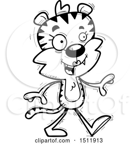 Clipart of a Black and White Happy Walking Female Tiger - Royalty Free Vector Illustration by Cory Thoman