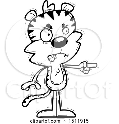 Clipart of a Black and White Mad Pointing Male Tiger - Royalty Free Vector Illustration by Cory Thoman