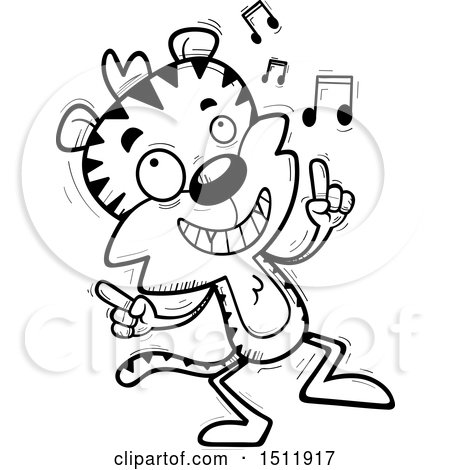 Clipart of a Black and White Happy Dancing Male Tiger - Royalty Free Vector Illustration by Cory Thoman