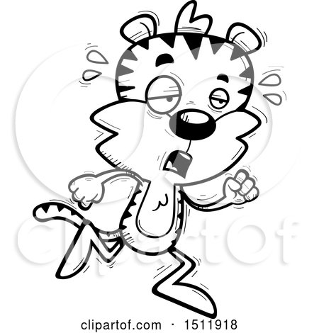 Clipart of a Black and White Tired Running Male Tiger - Royalty Free Vector Illustration by Cory Thoman