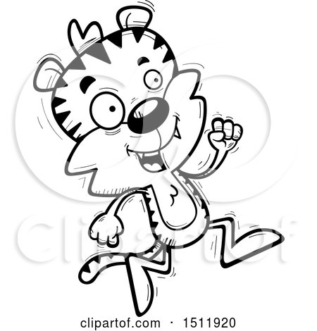 Clipart of a Black and White Running Male Tiger - Royalty Free Vector Illustration by Cory Thoman