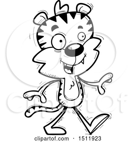Clipart of a Black and White Happy Walking Male Tiger - Royalty Free Vector Illustration by Cory Thoman