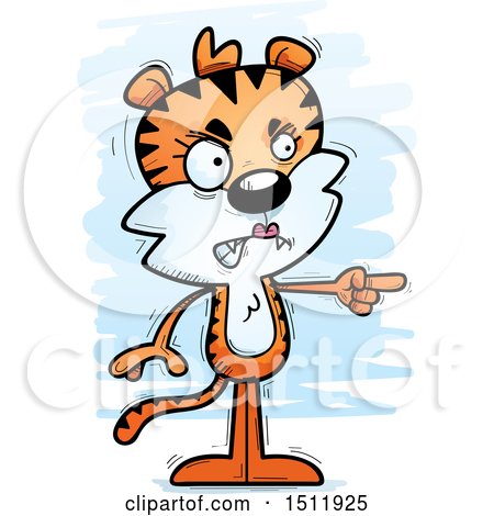 Clipart of a Mad Pointing Female Tiger - Royalty Free Vector Illustration by Cory Thoman