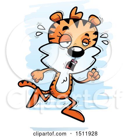 Clipart of a Tired Running Female Tiger - Royalty Free Vector Illustration by Cory Thoman