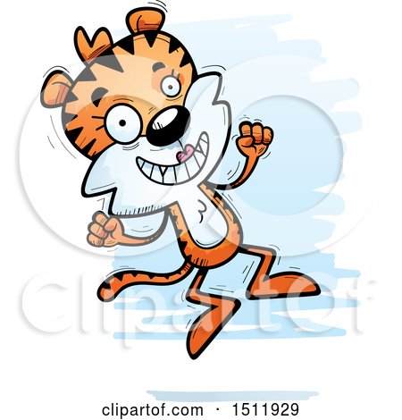 Clipart of a Jumping Female Tiger - Royalty Free Vector Illustration by Cory Thoman