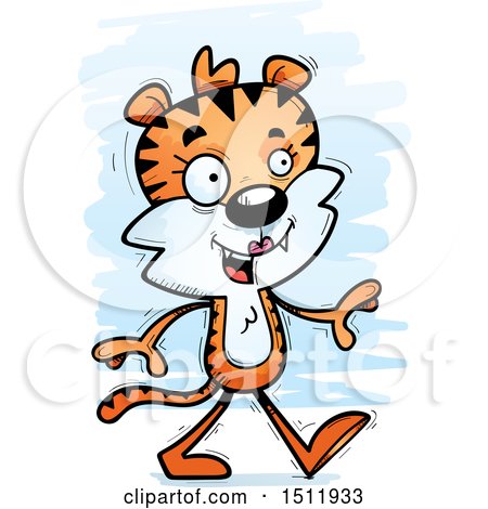 Clipart of a Happy Walking Female Tiger - Royalty Free Vector Illustration by Cory Thoman