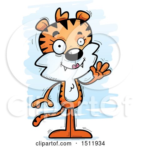 Clipart of a Friendly Waving Female Tiger - Royalty Free Vector Illustration by Cory Thoman