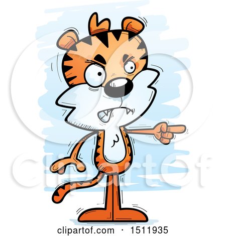 Clipart of a Mad Pointing Male Tiger - Royalty Free Vector Illustration by Cory Thoman