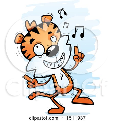 Clipart of a Happy Dancing Male Tiger - Royalty Free Vector Illustration by Cory Thoman