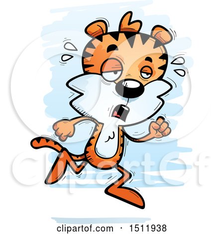 Clipart of a Tired Running Male Tiger - Royalty Free Vector Illustration by Cory Thoman