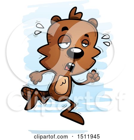 Clipart of a Tired Running Male Beaver - Royalty Free Vector Illustration by Cory Thoman