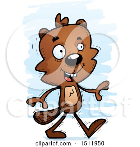 Clipart of a Happy Walking Male Beaver - Royalty Free Vector Illustration by Cory Thoman