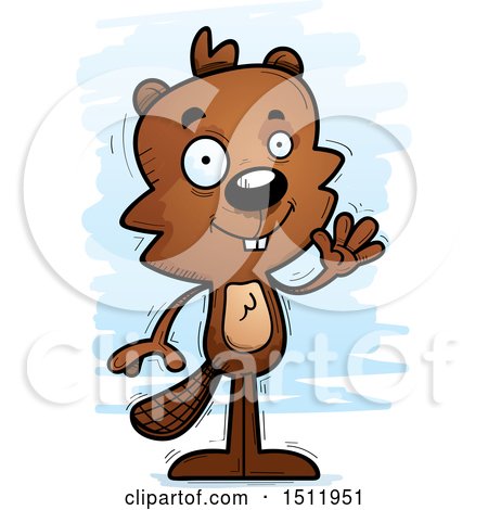 Clipart of a Friendly Waving Male Beaver - Royalty Free Vector Illustration by Cory Thoman