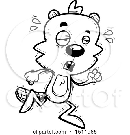 Clipart of a Black and White Tired Running Male Beaver - Royalty Free Vector Illustration by Cory Thoman