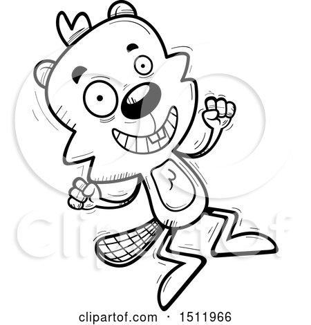Clipart of a Black and White Jumping Male Beaver - Royalty Free Vector Illustration by Cory Thoman
