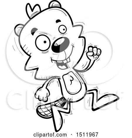 Clipart of a Black and White Running Male Beaver - Royalty Free Vector Illustration by Cory Thoman