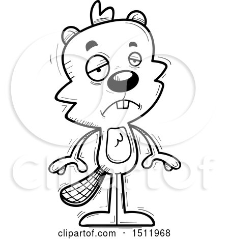 Clipart of a Black and White Sad Male Beaver - Royalty Free Vector Illustration by Cory Thoman