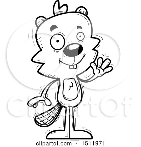 Clipart of a Black and White Friendly Waving Male Beaver - Royalty Free Vector Illustration by Cory Thoman