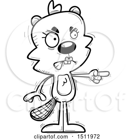 Clipart of a Black and White Mad Pointing Female Beaver - Royalty Free Vector Illustration by Cory Thoman