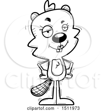 Clipart of a Black and White Confident Female Beaver - Royalty Free Vector Illustration by Cory Thoman
