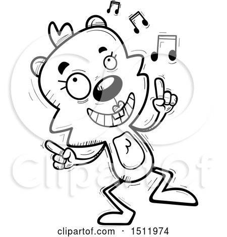 Clipart of a Black and White Happy Dancing Female Beaver - Royalty Free Vector Illustration by Cory Thoman