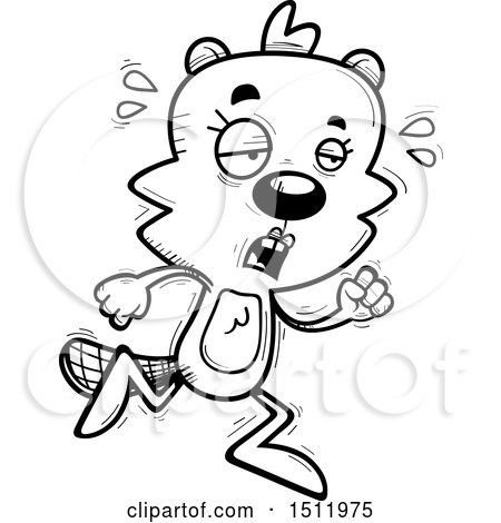 Clipart of a Black and White Tired Running Female Beaver - Royalty Free Vector Illustration by Cory Thoman