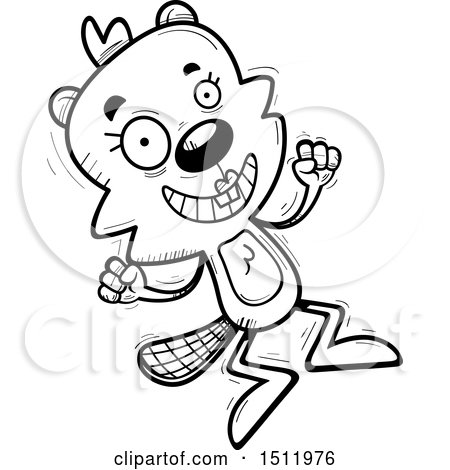 Clipart of a Black and White Jumping Female Beaver - Royalty Free Vector Illustration by Cory Thoman