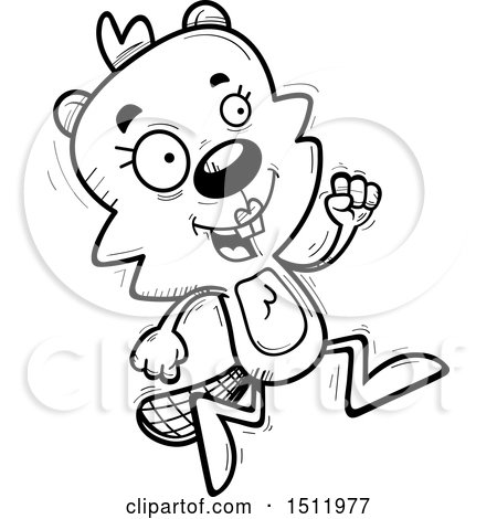 Clipart of a Black and White Running Female Beaver - Royalty Free Vector Illustration by Cory Thoman