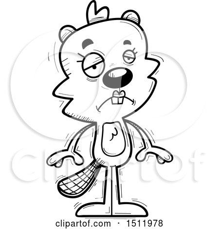 Clipart of a Black and White Sad Female Beaver - Royalty Free Vector Illustration by Cory Thoman
