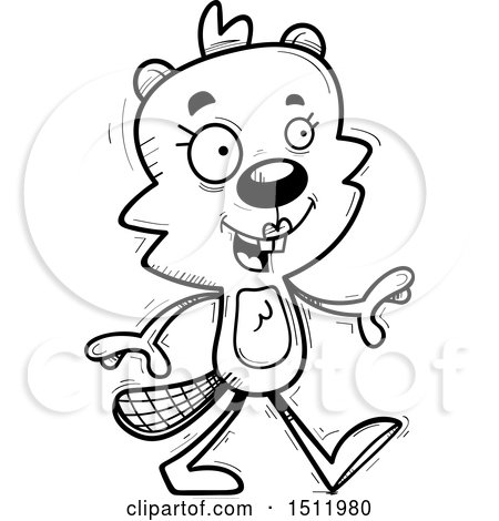 Clipart of a Black and White Happy Walking Female Beaver - Royalty Free Vector Illustration by Cory Thoman