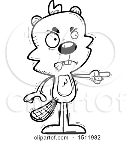 Clipart of a Black and White Mad Pointing Male Beaver - Royalty Free Vector Illustration by Cory Thoman