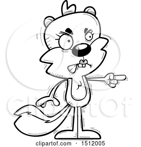 Clipart of a Black and White Mad Pointing Female Squirrel - Royalty Free Vector Illustration by Cory Thoman