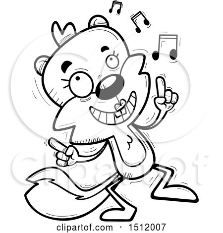 Clipart of a Black and White Happy Dancing Female Squirrel - Royalty Free Vector Illustration by Cory Thoman