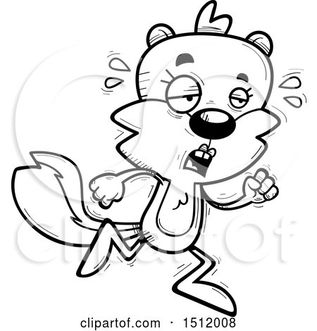 Clipart of a Black and White Tired Running Female Squirrel - Royalty Free Vector Illustration by Cory Thoman