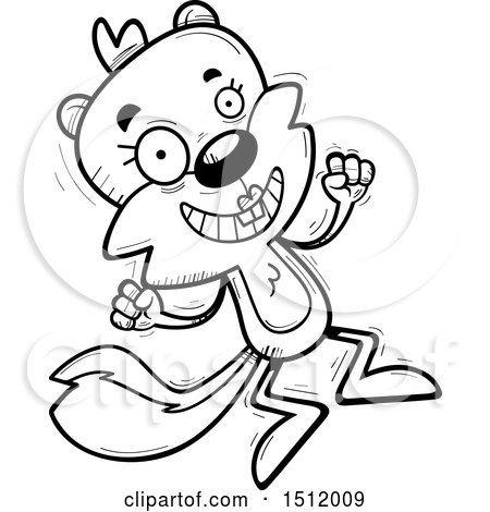 Clipart of a Black and White Jumping Female Squirrel - Royalty Free Vector Illustration by Cory Thoman