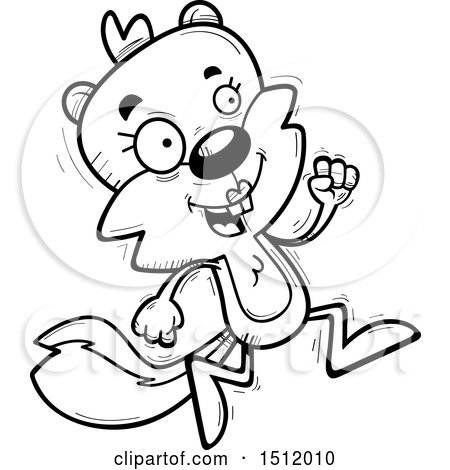 Clipart of a Black and White Running Female Squirrel - Royalty Free Vector Illustration by Cory Thoman