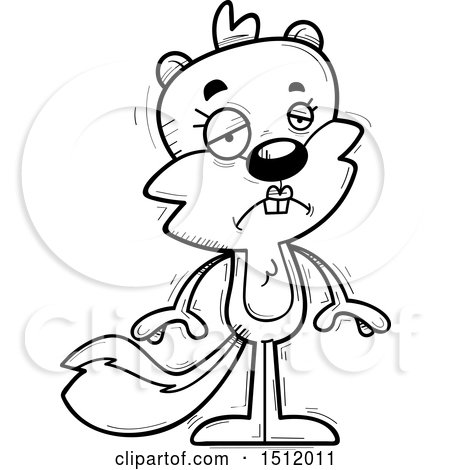 Clipart of a Black and White Sad Female Squirrel - Royalty Free Vector Illustration by Cory Thoman