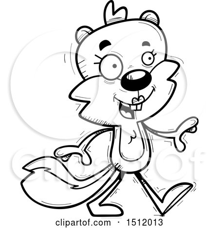 Clipart of a Black and White Happy Walking Female Squirrel - Royalty Free Vector Illustration by Cory Thoman