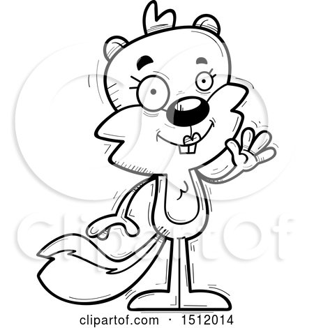 Clipart of a Black and White Friendly Waving Female Squirrel - Royalty Free Vector Illustration by Cory Thoman