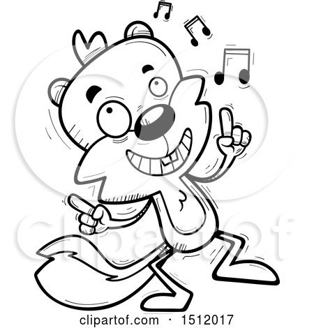 Clipart of a Black and White Happy Dancing Male Squirrel - Royalty Free Vector Illustration by Cory Thoman