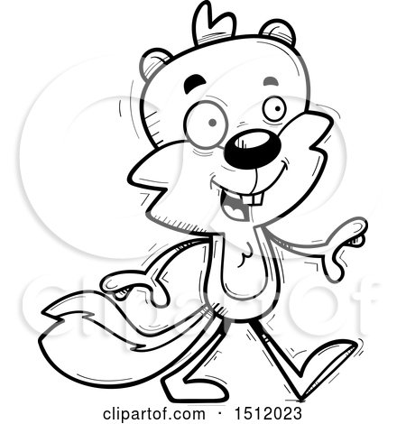 Clipart of a Black and White Happy Walking Male Squirrel - Royalty Free Vector Illustration by Cory Thoman