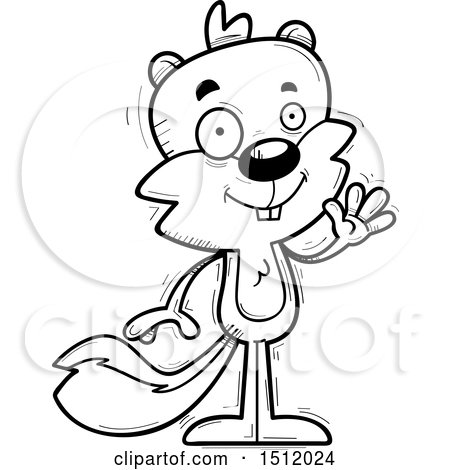 Clipart of a Black and White Friendly Waving Male Squirrel - Royalty Free Vector Illustration by Cory Thoman