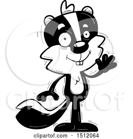 Clipart of a Black and White Friendly Waving Male Skunk - Royalty Free Vector Illustration by Cory Thoman