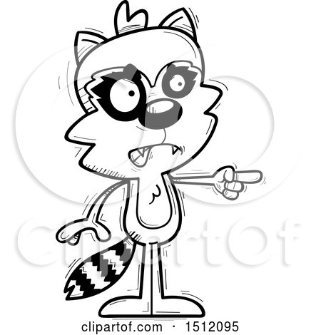 Clipart of a Black and White Mad Pointing Male Raccoon - Royalty Free Vector Illustration by Cory Thoman